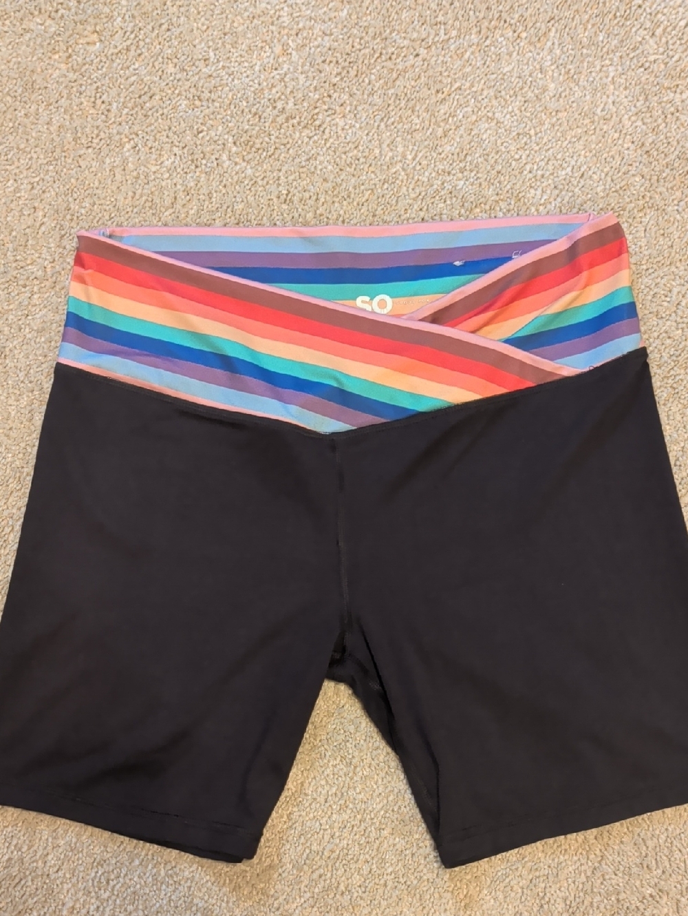 SO Women's Black Yoga  Shorts with Rainbow Waistband